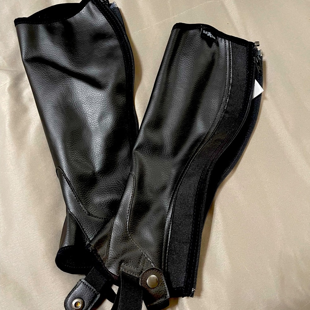 Black leather Saxon half chaps